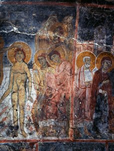 Christus, Madonna und Heilige, Fresko im Kloster Agios Georgios, Diavaide, Kreta, Griechenland von Unbekannt Unbekannt