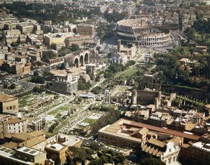 Kolosseum oder Flavisches Amphitheater, Luftaufnahme, 70-80 n. Chr., Rom, Italien von Unbekannt Unbekannt