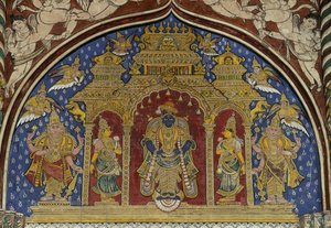 Fresko, das Vishnu darstellt, Thanjavur Maratha-Palast, Tamil Nadu, Indien