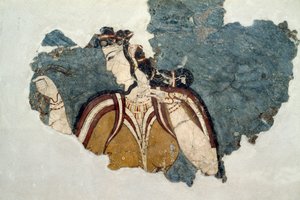 Fresko-Fragment, das eine weibliche Figur darstellt, aus Mykene, Griechenland, mykenische Zivilisation von Unbekannt Unbekannt