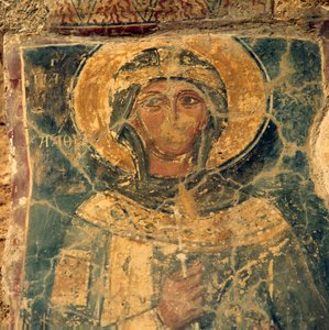 Fresko eines Heiligen, Ruinen in Alikianos, Kreta, Griechenland
