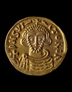 Goldmünze von Prinz Arechi, recto, Langobardenmünzen, 8. Jahrhundert