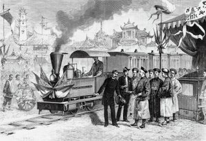Einweihung der ersten französischen Eisenbahn in China, die Tianjin mit Tangshan verbindet, 20. November von Unbekannt Unbekannt