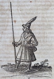 Einwohner von Kanada (Frankreich Canadienne) mit Schneeschuhen, Illustration aus Beschreibung von Neu-Frankreich
