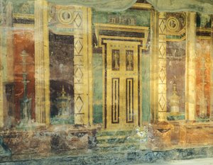 Fresko mit Säulen im zweiten pompejanischen Stil, Große Halle, Römische Villa Poppaea, Oplonti, Torre Annunziata von Unbekannt Unbekannt