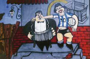 Musiker Anibal Troilo und Fußballspieler Diego Maradona, Wandgemälde in der Caminito-Gasse, La Boca, Buenos Aires, Argentinien von Unbekannt Unbekannt