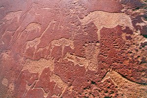 Namibia, Damaraland Wildnisgebiet, Twyfelfontein, Brandberg-Gebirge, Felsgravuren aus der Steinzeit von Unbekannt Unbekannt