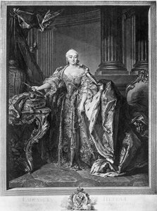 Porträt von Elisabeth Petrowna (1709-1761), Kaiserin von Russland ab 1741 bis zu ihrem Tod, Gravur von Unbekannt Unbekannt