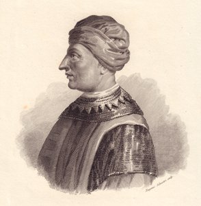 Porträt des italienischen Militärführers Can Francesco della Scala, auch bekannt als Cangrande I (1291-1329), Kupferstich von Eugenio Silvestri