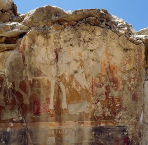 Überreste von Fresken einer byzantinischen Kirche in Ruinen in Preveli, Kreta, Griechenland (Foto) von Unbekannt Unbekannt
