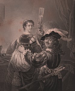 Rembrandt mit seiner Frau Saskia, Stich von H. Payne nach einem Gemälde von Rembrandt, aus Payne