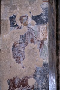Heiliger, Fresko in der Kirche Agios Nikolaos, byzantinische Stadt Mystras (UNESCO-Welterbeliste)