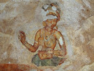 Sri Lanka, Fresko von Mädchen im archäologischen Komplex von Sigiriya (UNESCO-Welterbeliste)