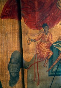 St. Georg und der Drache, Detail des Holzpaneels in der Kirche Agia Paraskevi, Anisaraki, Kreta, Griechenland (Detail) von Unbekannt Unbekannt