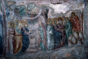 Die Hochzeit zu Kana, Fresko in der Agia Sophia Kirche von Unbekannt Unbekannt