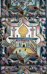 Ansicht der Moschee, polychrome Fliesendekorationen in Tekyeh Mo