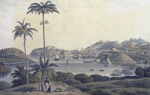 Ansicht der Stadt St. George auf der Insel Grenada, vom Belmont Estate aus gesehen, graviert von William Daniell (1769-1837), um 1810