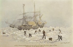 Vorfälle auf einer Handelsreise: HMS Terror, wie sie nach dem Aufwerfen durch das Eis im Frozen Channel am 27. September 1836 erschien