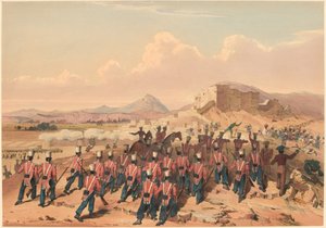 Sturm auf Khelat. Das 17. Regiment nimmt die Höhen (Farblitho) von Lieutenant Thomas (after) Wingate