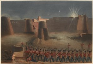 Der Sturm auf Ghuznee. Die Sturmkolonne betritt die Festung, 23. Juli 1839 von Lieutenant Thomas (after) Wingate