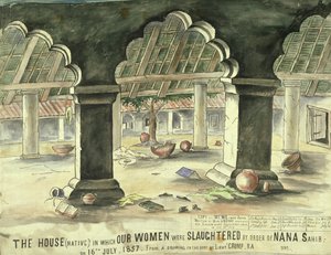Haus, in dem die Frauen auf Befehl von Nana Sahib geschlachtet wurden von Lieutentant Charles Wade Crump