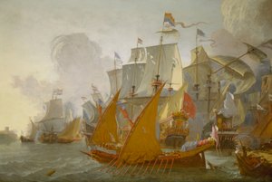 Kampf zwischen der niederländischen Flotte und Barbarenpiraten, ca. 1670 von Lieve Verschuier
