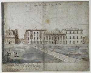 Achtzehn Ansichten von Rom: Das Collegio di Propaganda Fide (recto) von Lievin Cruyl