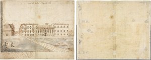Achtzehn Ansichten von Rom: Das Collegio di Propaganda Fide (recto); Skizzen von Fenstern und Pilastern des Dachgeschosses des Collegio di Propaganda Fide (verso)
