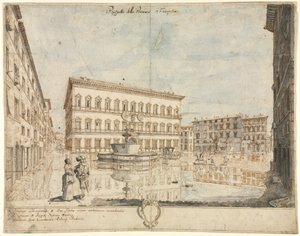 Achtzehn Ansichten von Rom: Die Piazza Farnese recto, 1664 von Lievin Cruyl