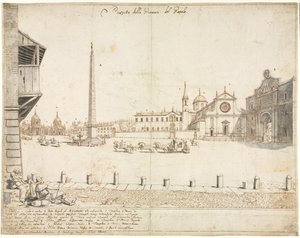 Achtzehn Ansichten von Rom: Die Piazza del Popolo recto, 1664