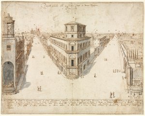 Achtzehn Ansichten von Rom: Die Quattro Fontane in Richtung Santa Maria Maggiore von Lievin Cruyl