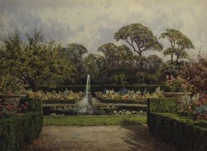 Der Seerosenteichgarten mit einem runden Teich und einem Cherubbrunnen von Lilian Stannard