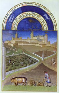 Faksimile von März: Bauern bei der Arbeit auf einem feudalen Anwesen, aus den 