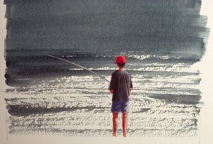 Henry beim Angeln, Alpen, 1990