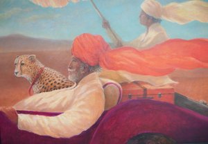 Maharadscha, Junge mit Regenschirm und Gepard von Lincoln Seligman