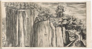 Blick auf den Berg La Verna von der Straße von Casentino (Vue de la montagne della Vernia...) [Tafel A]