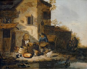 Bauer füttert Hühner von Lionel Hamilton-Renwick