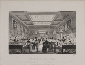 Ansicht der Zoologischen Galerie, Britisches Museum, zeigt Besucher, die sich die Ausstellungen ansehen, ca. 1850 (Gravur) von Llewellyn (after) Jewitt