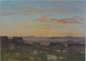 Oranger Himmel mit verstreuten Wolken, Griechenland