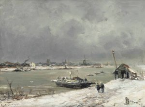 Eine Fährüberfahrt bei Wijk bij Duurstede im Winter von Lodewijk Frederik Hendrik Apol
