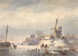Winterlandschaft mit gefrorenem Fluss, 19. Jahrhundert von Lodewijk Johannes Kleijn