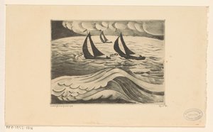 Drei Segelschiffe bei Sturm auf See von Lodewijk Schelfhout (signed by artist)