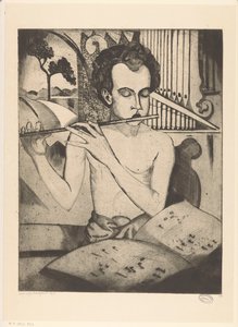 Halbnackter Junge, der eine Flöte spielt von Lodewijk Schelfhout (signed by artist)