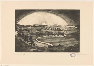 Aufgehende oder untergehende Sonne über einer Hügellandschaft von Lodewijk Schelfhout (signed by artist)