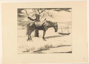 Pferd in einer verschneiten Landschaft von Lodewijk Schelfhout (signed by artist)