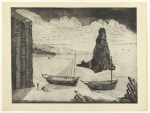 Zwei vertäute Schiffe am Strand von Lodewijk Schelfhout (signed by artist)