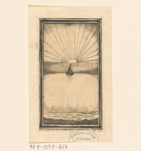 Segelschiff auf See bei Sonnenaufgang oder Sonnenuntergang von Lodewijk Schelfhout (signed by artist)
