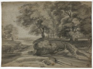 Flusslandschaft mit bewaldeten Ufern