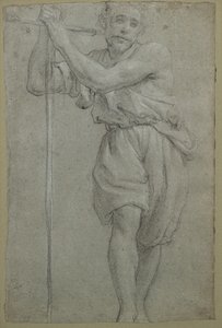 Ein Mann, der sich auf ein Holzkreuz lehnt von Lodovico (attr. to) Carracci