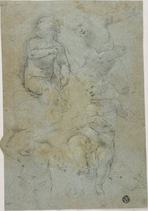 Skizzen von vier Putti (recto); Kniender Geistlicher (verso) von Lodovico Carracci